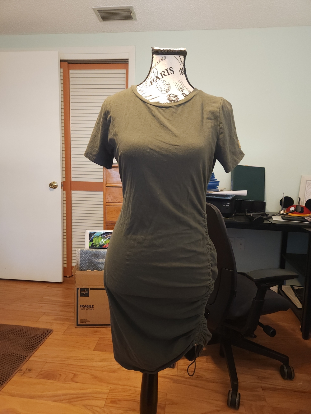 Michael Kors Olive Green Ruched Side Tee Dress